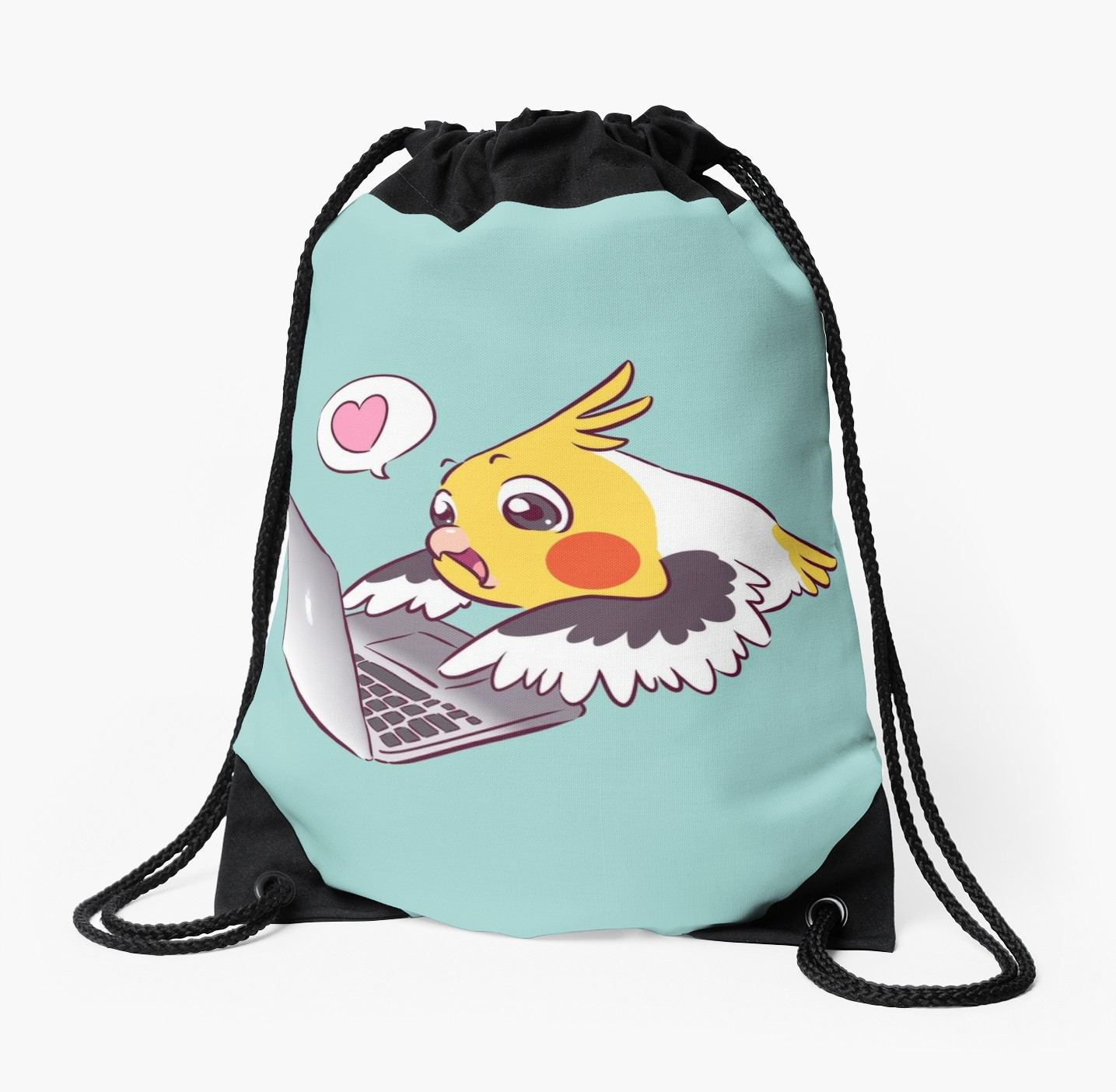 1435x1404 Nerdy Cockatiel Cute Drawing Macbook Bird Parrot Drawstring Bag