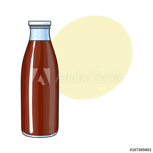 500x500 Side View Drawing Of Bottle With Chocolate Milk, Cocoa, Sketch