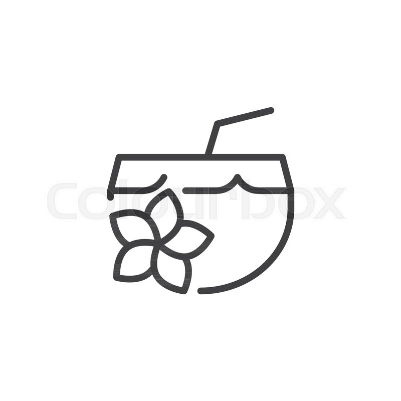 800x800 Coconut Cocktail With Straw Outline Stock Vector Colourbox