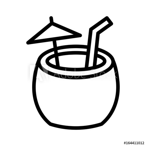 500x500 Coconut Water Cocktail Drink With Straw And Umbrella Line Art