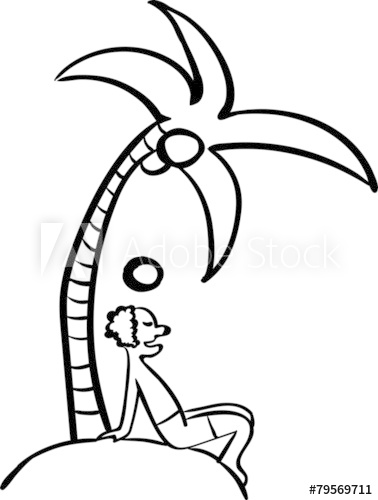 378x500 Sketch Of A Man Resting Under A Coconut Palm Tree