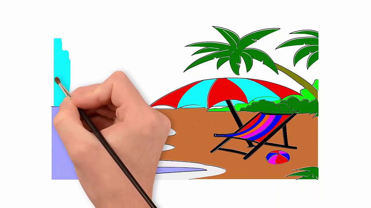 1280x720 How To Draw Beach Draw To Coconut Tree And Umbrella Drawing