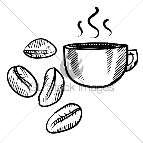 500x500 Coffee Cup With Coffee Beans Sketch Gl Stock Images