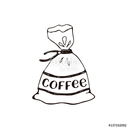 500x500 Hand Drawn Bag With Coffee Beans Isolated On White Background