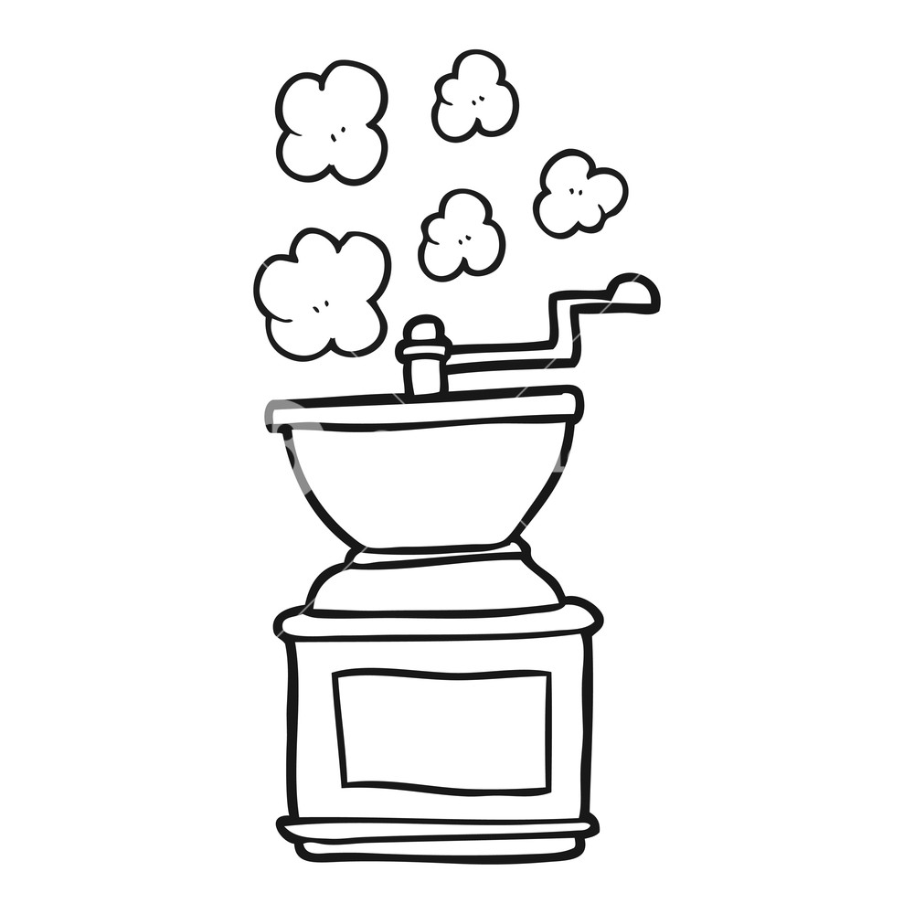 1000x1000 Freehand Drawn Black And White Cartoon Coffee Bean Grinder Royalty