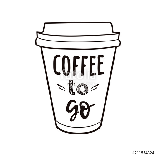 500x500 vector illustration of a take away coffee cup with phrase coffee
