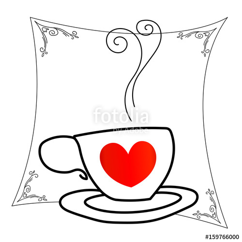 500x500 Coffee Cup With Red Heart Outline Drawing Stock Image And Royalty