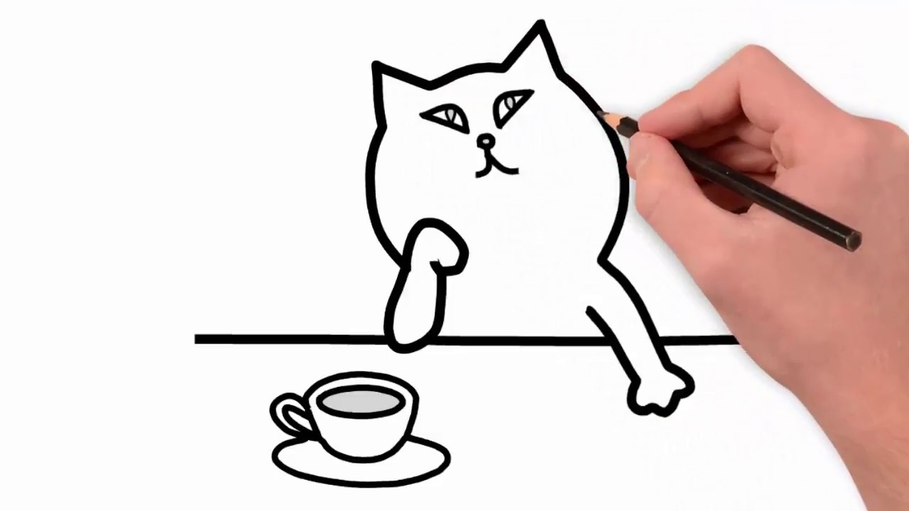 1280x720 How To Draw A Cat And Coffee Cup Cartoons,cofee Draw Cat