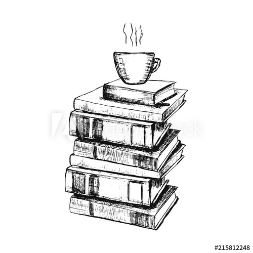 500x500 Vector Sketch Drawing Illustration With Books And Cup Of Coffee