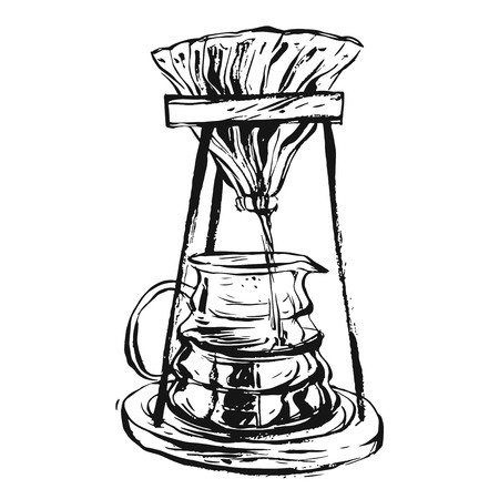 450x450 Hand Drawn Vector Ink Graphic Vintage Coffee Maker Machine Lined