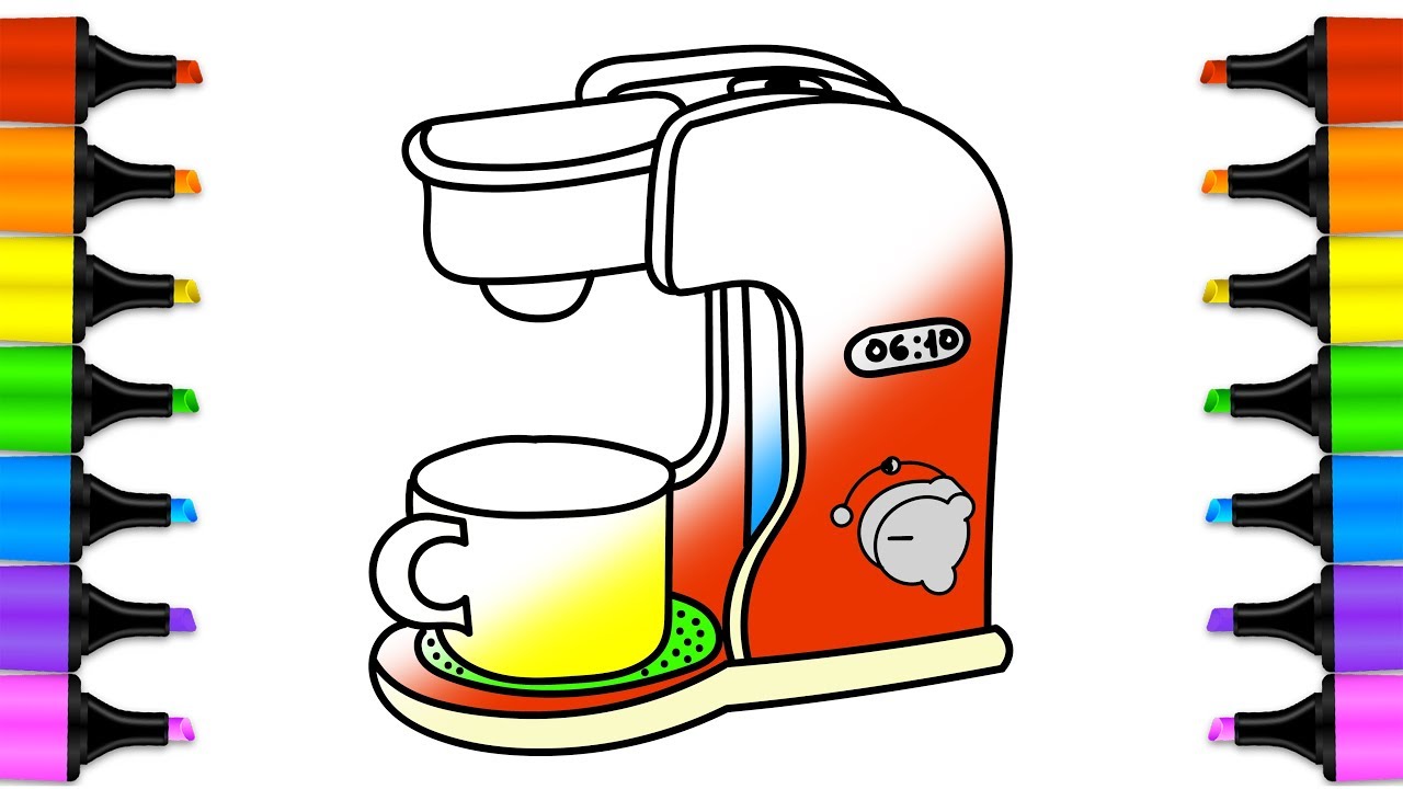 1280x720 How To Draw A Coffee Maker Toy For Kids Draw And Paint Step