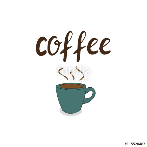 500x500 coffee mug with the inscription lettering hand drawing stock