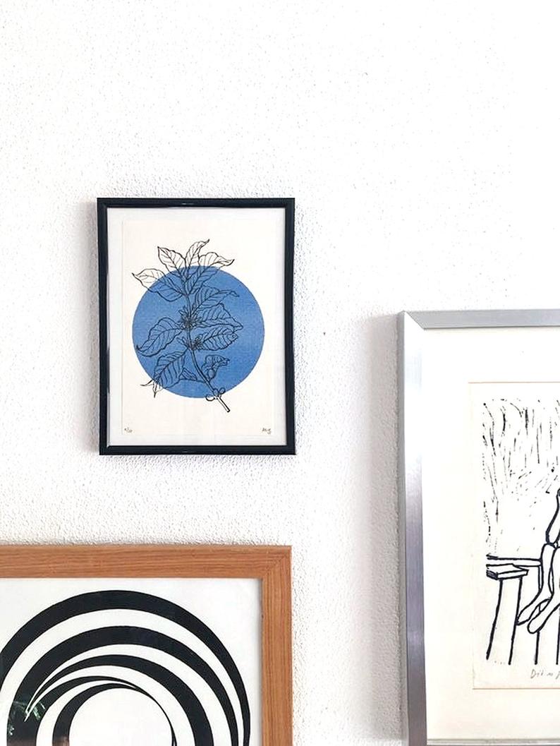 794x1057 Riso Print Of A Coffee Plant Drawing Risograph Art Gift For Etsy