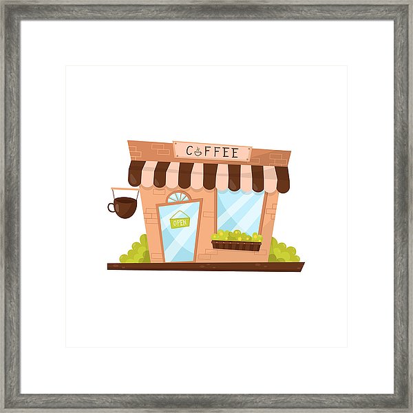 600x600 coffee shop exterior in cartoon style facade of small store