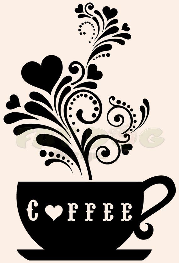 570x838 Floral Heart Coffee Cup Removable Vinyl Decal For Wall, Kitchen