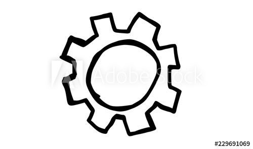 500x295 doodle cog hand draw with white background, illustration, vector