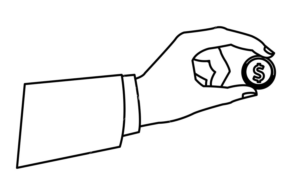 1000x667 Hand With Coin Drawing In White Background Vector Illustration