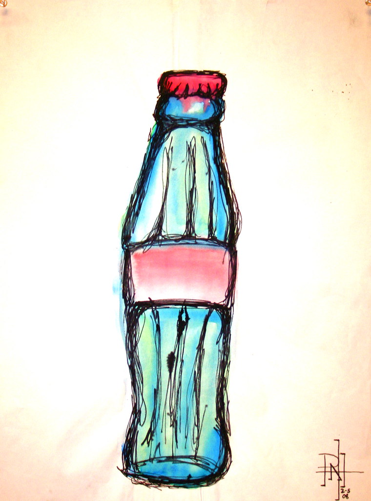 760x1024 coke bottle gesture and wash, dip pen, water color