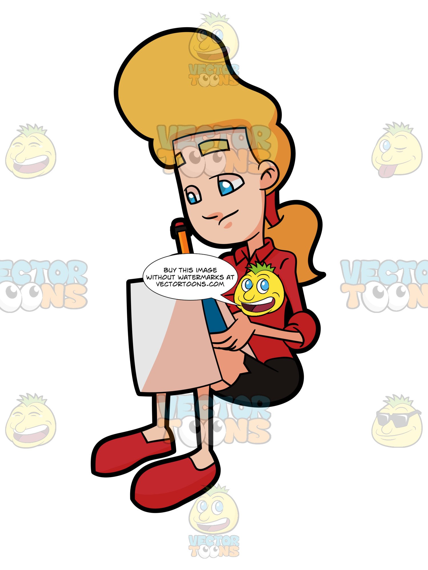 1500x2000 A Woman Drawing Something On Her Sketchpad Clipart Cartoons