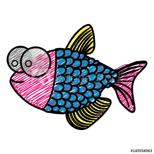 500x500 Color Pencil Drawing Of Fish With Big Eyes And Scales Vector