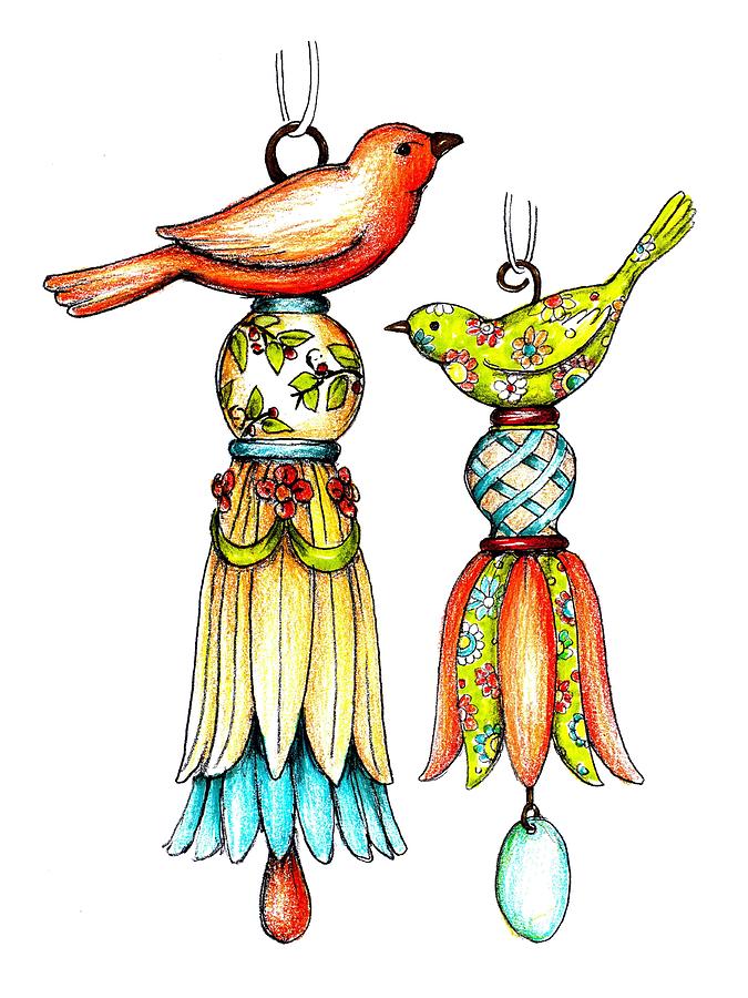 675x900 Colorful Bird Tassels Drawing