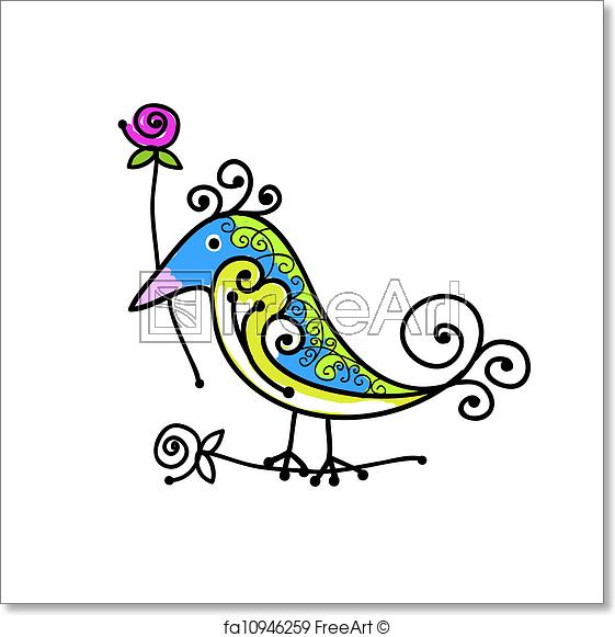 561x581 Free Art Print Of Sketch Of Funny Colorful Bird For Your Design