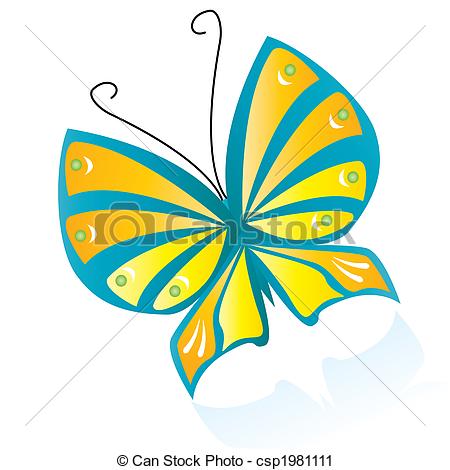 450x470 Colorful Butterfly With Reflection Vector Clip Art