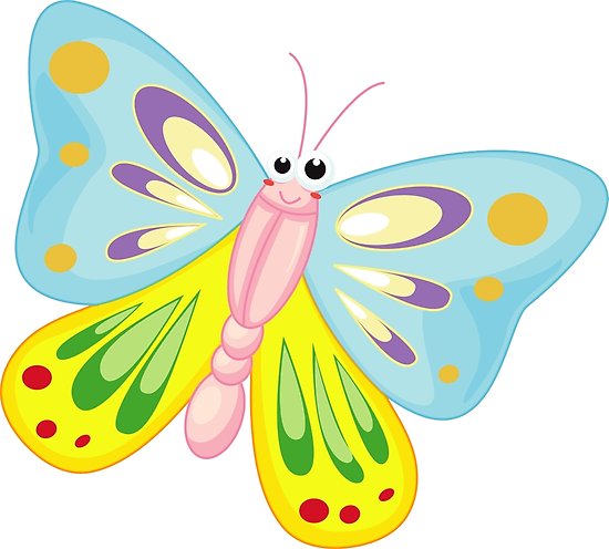 550x496 Cute Funny Cartoon Flying Colorful Butterfly Character Doodle