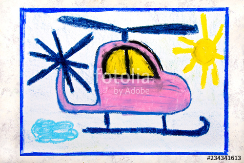 500x334 Colorful Hand Drawing Cute Pink Helicopter Stock Photo