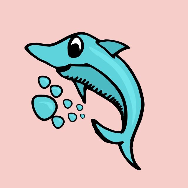640x640 Cute Dolphin Jumping And Smile Colorful Drawing, Mammal, Water