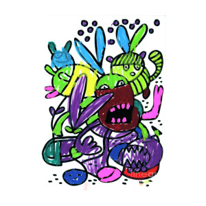 300x300 Funny Monsters Doodle Colorful Drawing Digital Art