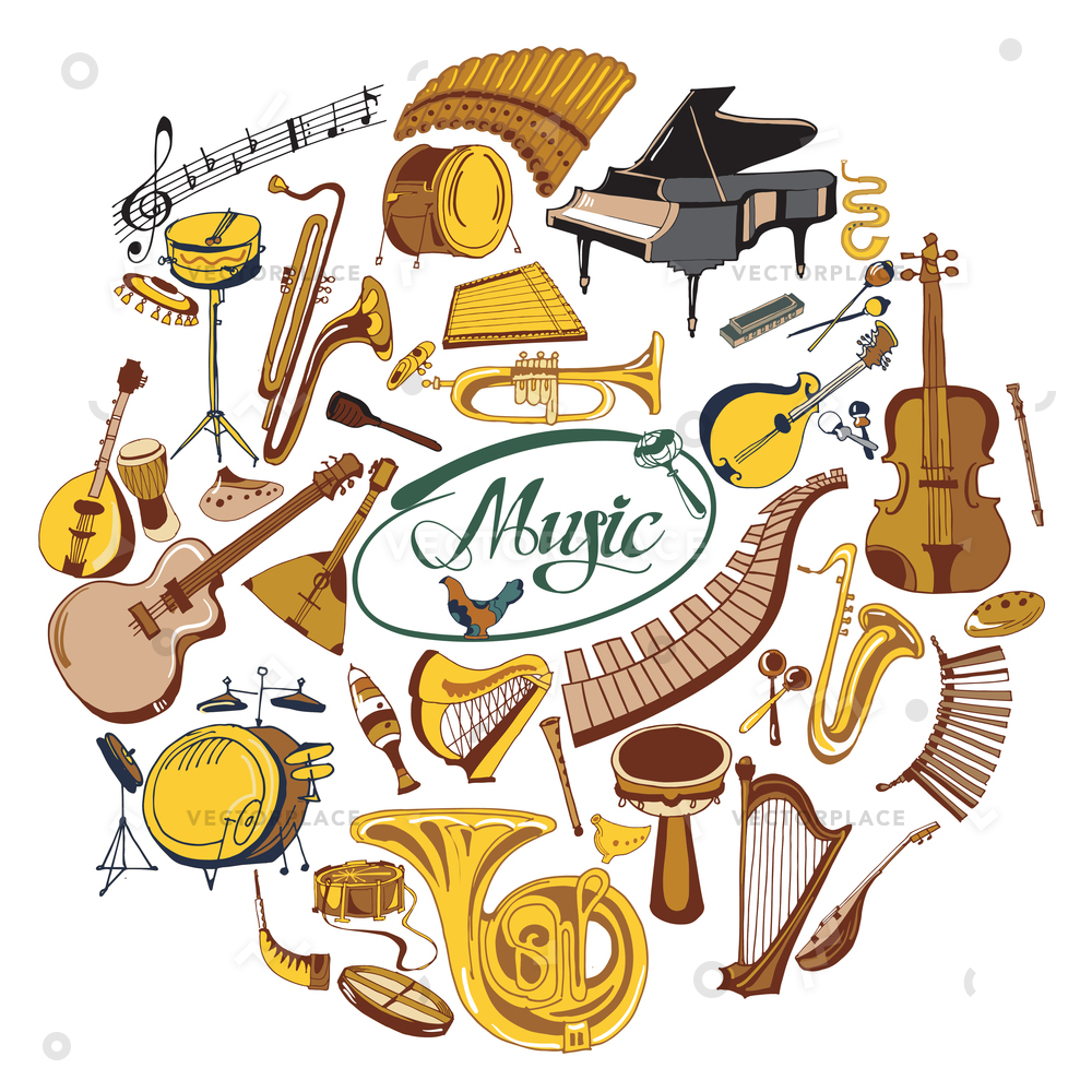 1000x1000 Colorful Drawing Music Icons Round Concept Vector Illustration