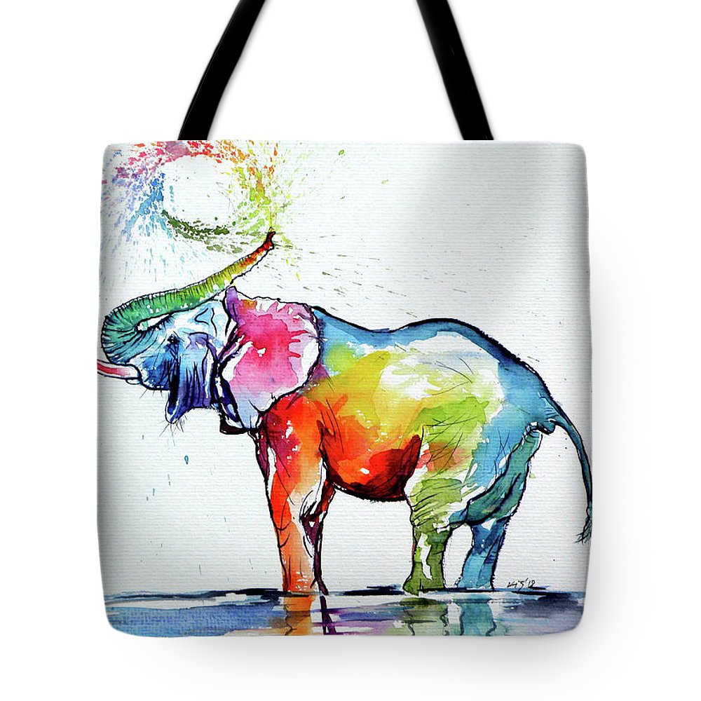 1000x1000 Colorful Elephant Playing V Tote Bag For Sale