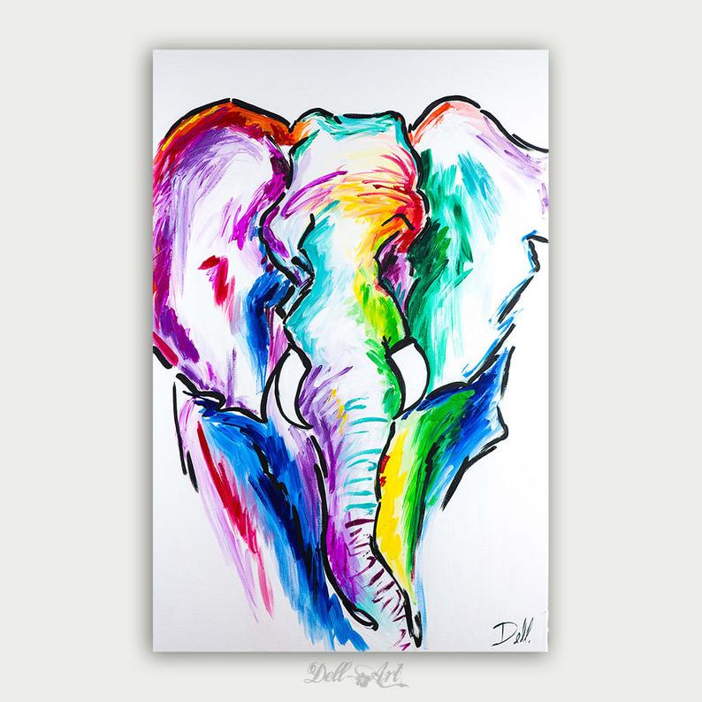 794x794 original colorful elephant painting acrylic on canvas modern etsy