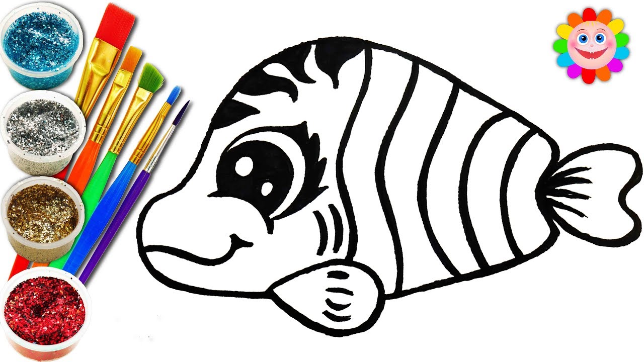 1280x720 Learn Colors With Glitter Fish Drawing And Coloring For Kids