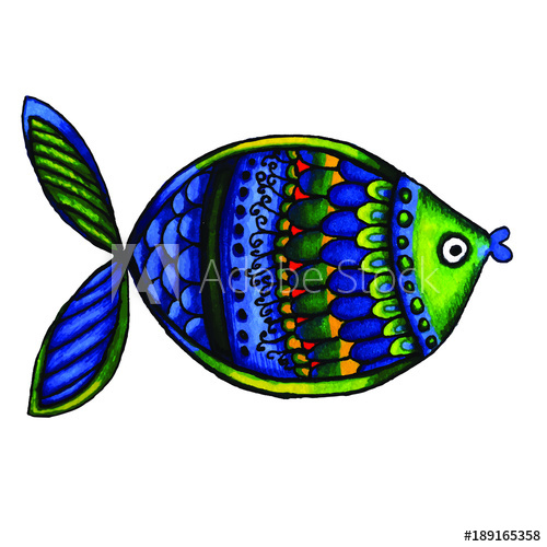 500x500 Mexican Colorful Alebrije Fish Drawing