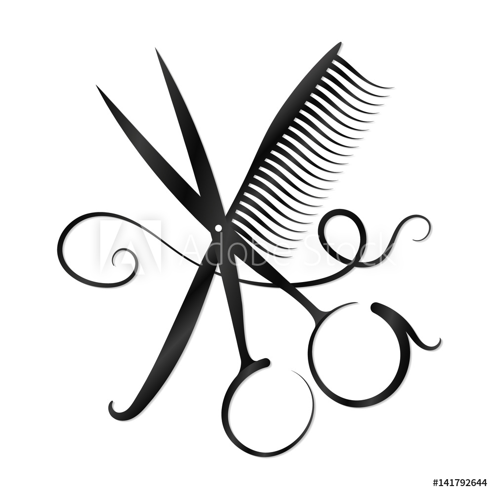 1000x1000 Fotografie, Obraz Scissors, Comb And Hair Silhouette Posters Cz
