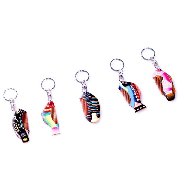 640x640 fish wooden comb hair brush keychain keyring baby animal drawing