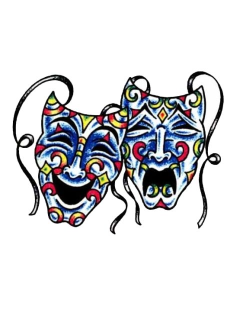 480x622 ink comedy tragedy masks, comedy