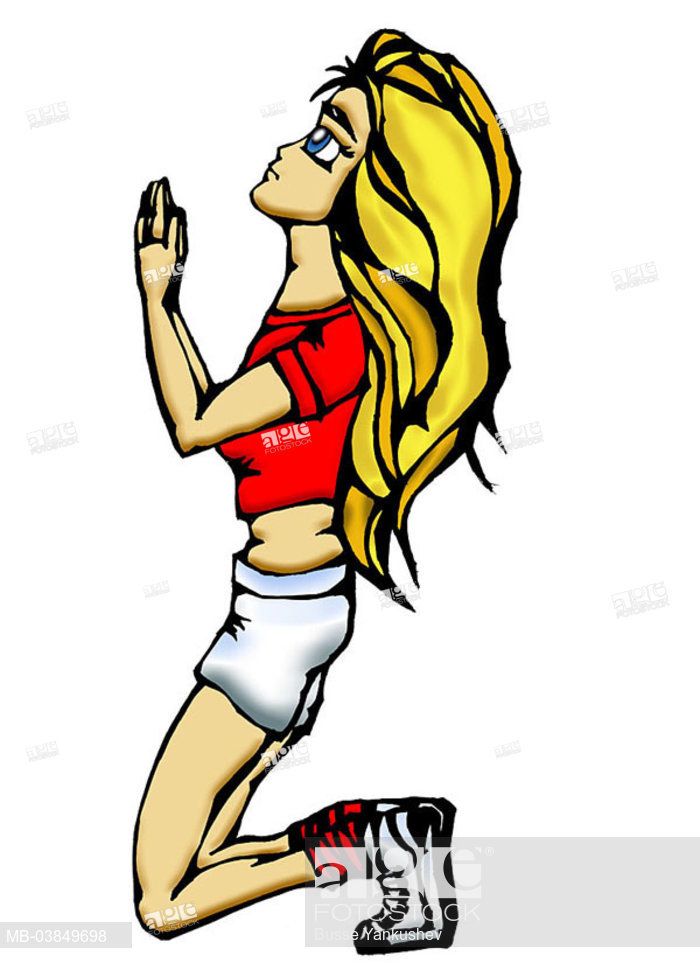 700x963 Illustration, Manga, Woman, Young, Blond, Kneels, Prays, Side