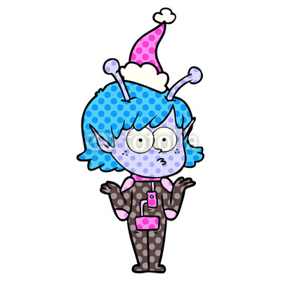 400x400 Comic Book Style Illustration Of A Alien Girl Wearing Santa Hat