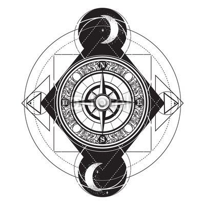 400x400 Vector Hand Drawn Illustration Of Vintage Compass Tattoo Artwork