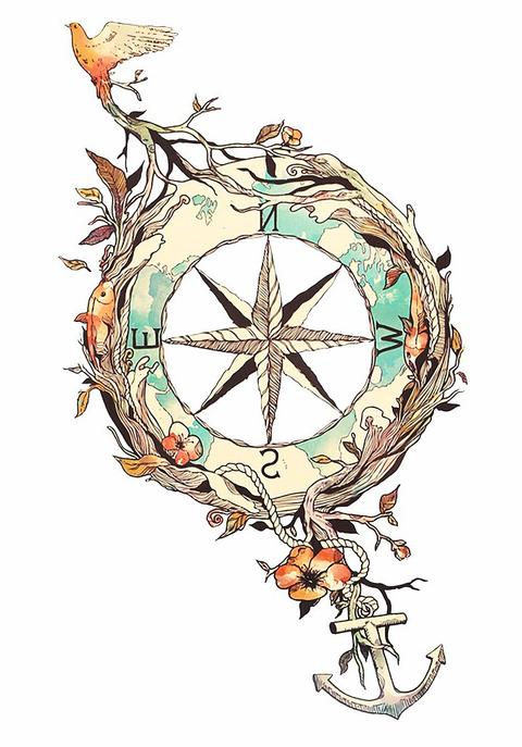 480x687 Voyageur Nature Compass Temporary Tattoo Mybodiart