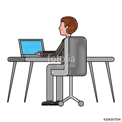 500x500 Young Man Working In Workplace Desk And Computer Vector