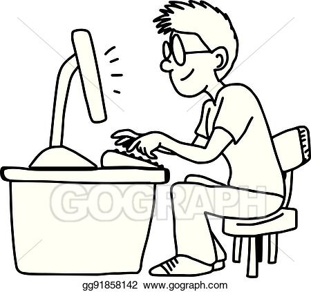 450x423 Line Drawing Of Man At Computer Clipart