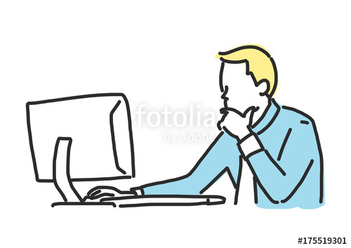 500x354 Businessman Using Computer Line Drawing Illustration In Various