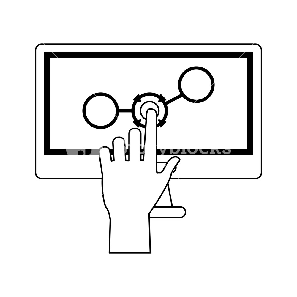 1000x1000 virtual reality technology hand touching computer screen vector