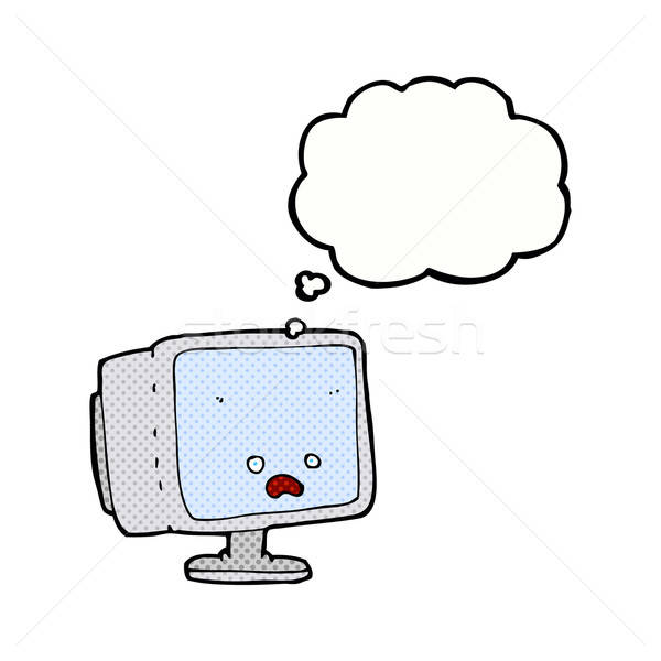 600x600 Cartoon Computer Screen With Thought Bubble Vector Illustration