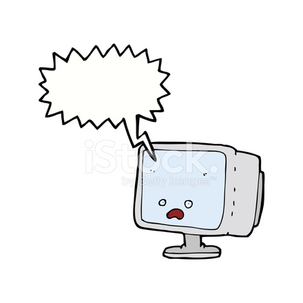 440x440 Cartoon Computer Screen With Speech Bubble Stock Vector