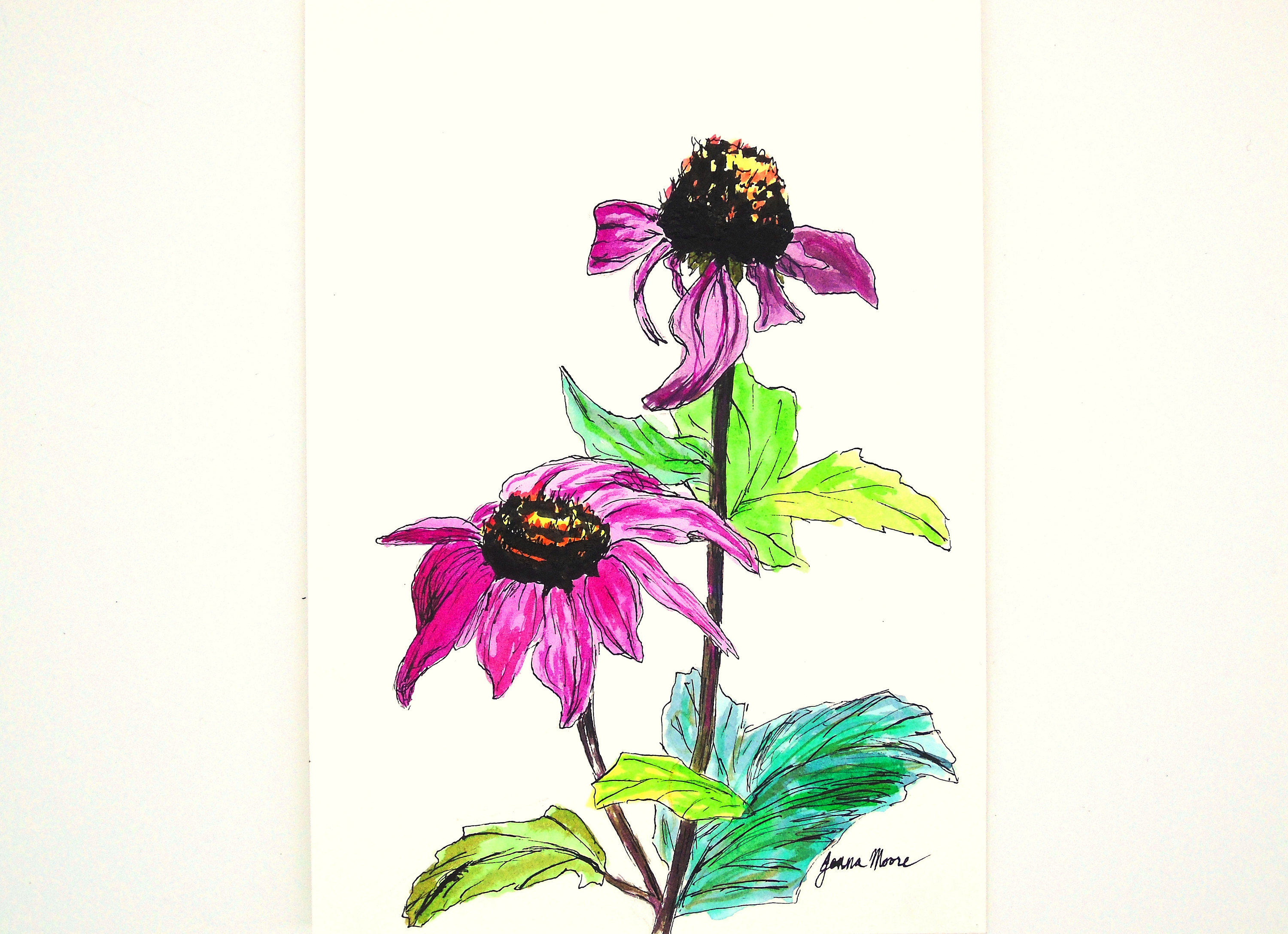 3000x2175 small original flower painting floral painting pen and ink etsy